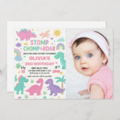 Aangepaste Bewerkbare Dino Party Kaarten voor Jong (Voorkant / Achterkant)