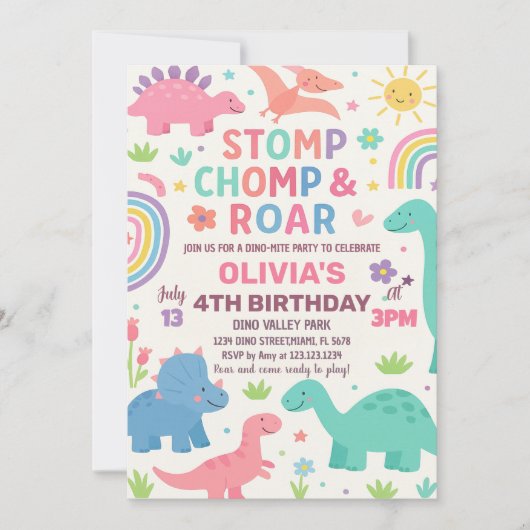 Aangepaste bewerkbare Dino Party Uitnodigen Feestdagenkaart (Voorkant)