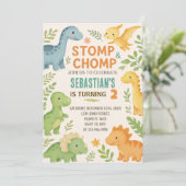 Aangepaste bewerkbare Dino Party Uitnodigen Feestdagenkaart (Staand voorkant)