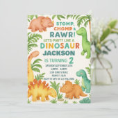 Aangepaste bewerkbare Dino Party Uitnodigen Feestdagenkaart (Staand voorkant)