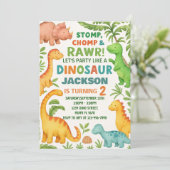 Aangepaste bewerkbare Dino Party Uitnodigen Feestdagenkaart (Staand voorkant)