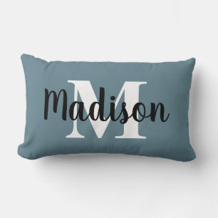 Aangepaste bewerkbare kleur monogram naam blauw wi kussen