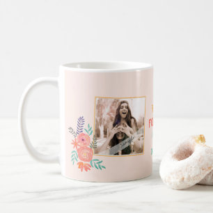 Aangepaste BFF Foto Koraal Roze Waterverf Bloem Koffiemok