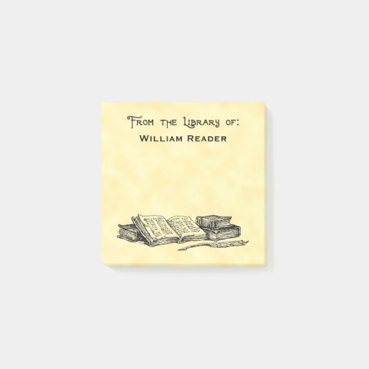 Aangepaste bibliotheek van boeken en schrijfquill post-it® notes (Voorkant)