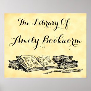 Aangepaste Bibliotheek van  Boeken Faux Perkament Poster