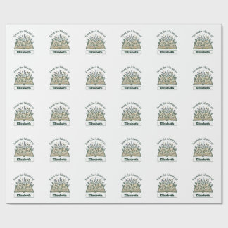 Aangepaste bibliotheeknaam bloemsticker cadeaupapier