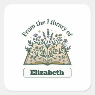 Aangepaste bibliotheeknaam bloemsticker vierkante sticker
