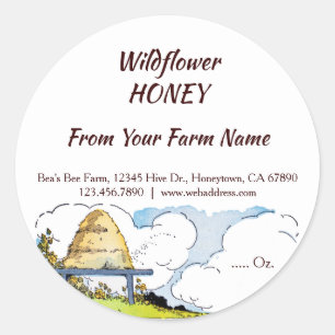 Aangepaste  bijenkast en wolken honing 3" ronde sticker