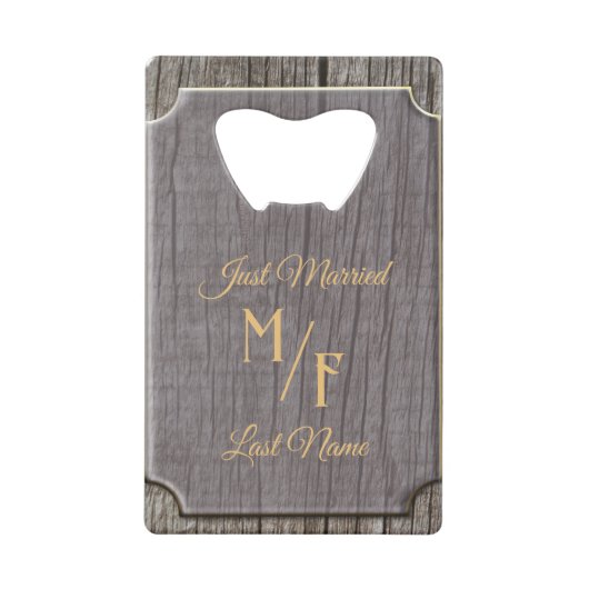 Aangepaste bijtende bijtende boomschors met initia kredietkaart flessenopener (Voorkant)