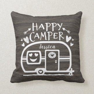 Aangepaste, bijtende campagne Happy Camper Dark Rv Kussen