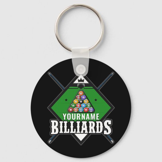 Aangepaste Billiards NAME Cue Rack Pool Room Sleutelhanger (Voorkant)
