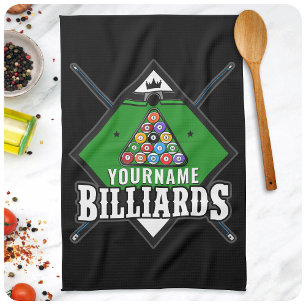 Aangepaste Billiards NAME Cue Rack Pool Room Theedoek