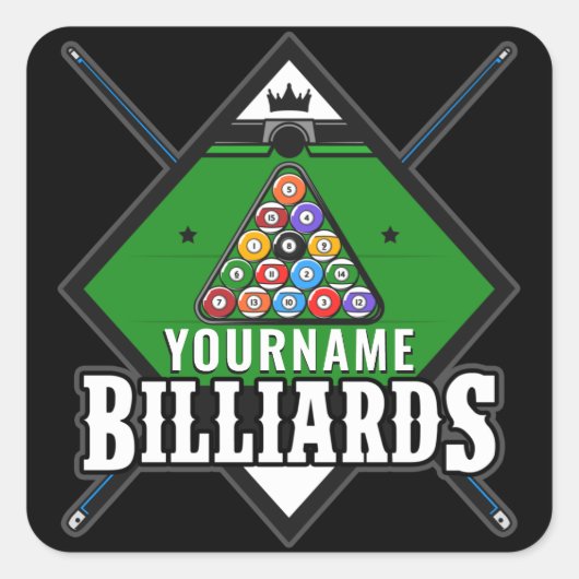 Aangepaste Billiards NAME Cue Rack Pool Room Vierkante Sticker (Voorkant)