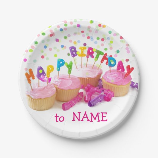 Aangepaste 'Birthday'-Borden voor meisjespapier Papieren Bordje (Voorkant)