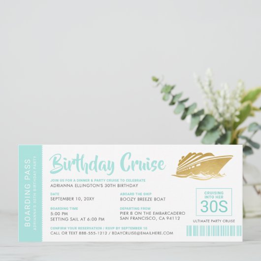 Aangepaste Birthday Cruise Boarding Pass Blauwgroe (Staand voorkant)