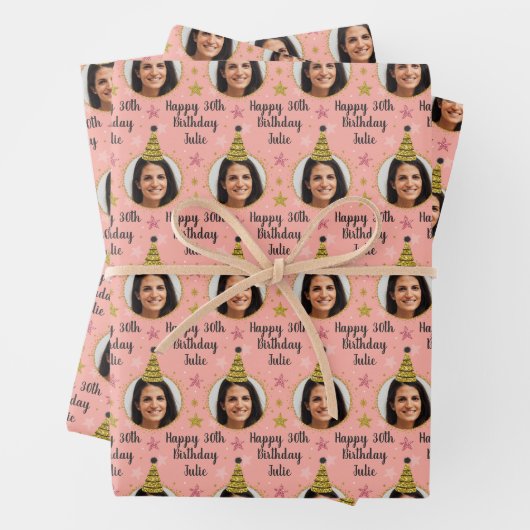 Aangepaste 'Birthday'-verlooppapier, Pet roze  Inpakpapier Vel (In situ)