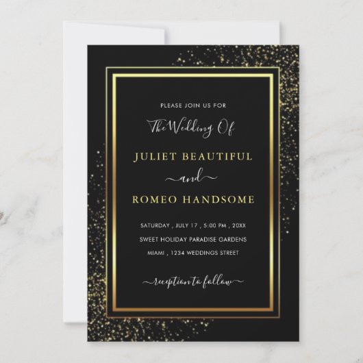 Aangepaste Black and Gold Wedding Invitation Sjabl (Voorkant)