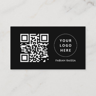 Aangepaste Black Modern Business Logo en QR-code Visitekaartje