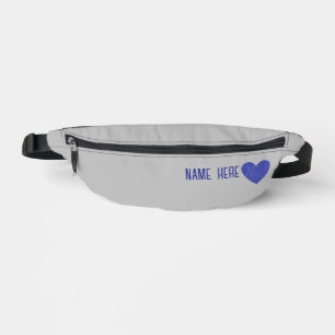 Aangepaste blauw geruite patroon hart naam grijs heuptasje
