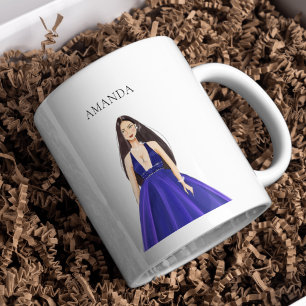aangepaste blauw, meisje tekening koffiemok