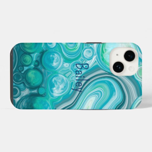 Aangepaste blauw turquoise Zee Waves belbles iPhone Hoesje (Achterkant horizontaal)