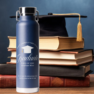 Aangepaste blauwe afstuderen 2026 afstudeercadeau waterfles