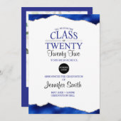 Aangepaste blauwe Afstuderen-uitnodiging met achte Kaart (Voorkant / Achterkant)