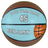 Aangepaste blauwe basketbal met teamnaam nummer (Voorkant)