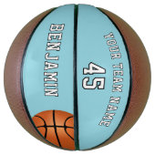 Aangepaste blauwe basketbal met teamnaam nummer (Verticaal)
