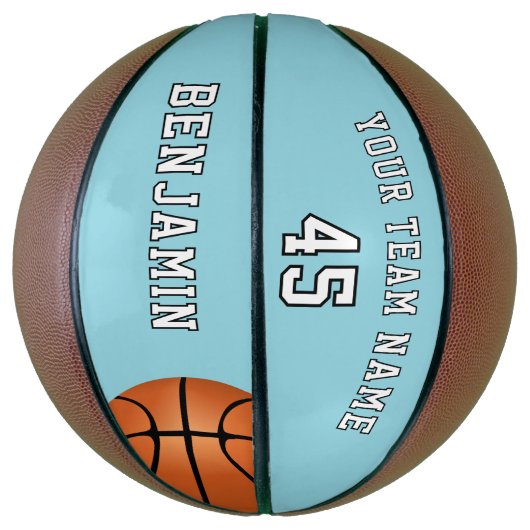 Aangepaste blauwe basketbal met teamnaam nummer (Verticaal)