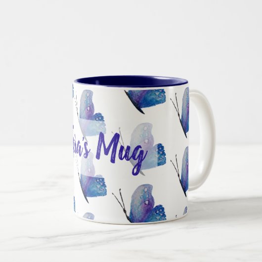 Aangepaste blauwe    butterflyTwo-Tone Mok (Voorkant rechts)