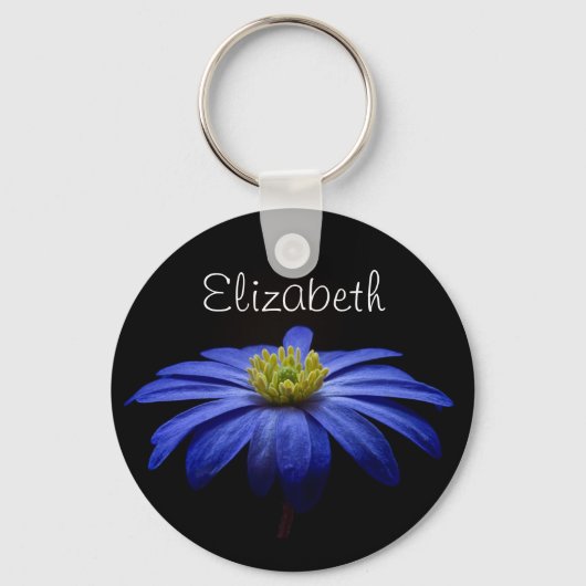 Aangepaste blauwe Daisy Gerbera-bloem Sleutelhanger (Voorkant)