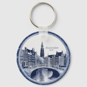 Aangepaste Blauwe Delfts Amsterdam Souvenir Sleutelhanger