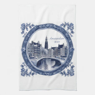 Aangepaste Blauwe Delfts Amsterdam Souvenir Theedoek