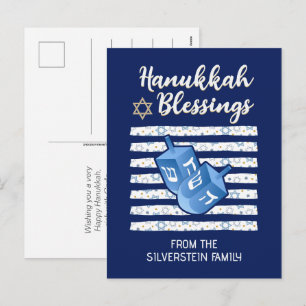 Aangepaste Blauwe Dreidel Familie Hanukkah Feestdagenkaart