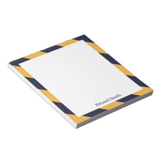 Aangepaste blauwe en gele strepen notitieblok (Schuin)