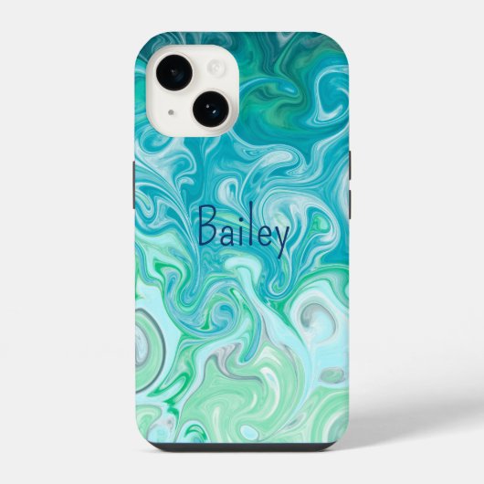 Aangepaste blauwe en groene golven iPhone hoesje (Achterkant)