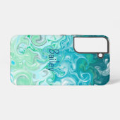 Aangepaste blauwe en groene golven samsung galaxy hoesje (Achterkant horizontaal)