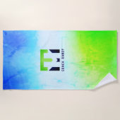 Aangepaste blauwe en groene strandhanddoek strandlaken (Voorkant)