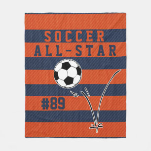 Aangepaste blauwe en ORANJE SOCCER Fleece Blanket Deken