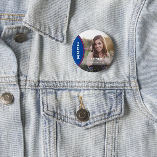 Aangepaste blauwe en rode Afstuderen foto Button (In situ)