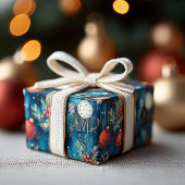 Aangepaste Blauwe en Rode Ornamenten Kerst Cadeaupapier
