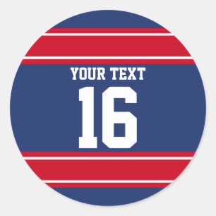 Aangepaste Blauwe en Rode Sportstripes Ronde Sticker