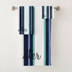 Aangepaste blauwe en turquoise moderne cursieve fa bad handdoek