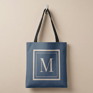 Aangepaste blauwe en vanille omrande monogram draagtas