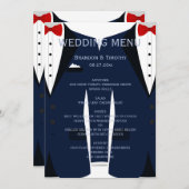 Aangepaste blauwe en witte gay trouwmenu kaart (Voorkant / Achterkant)