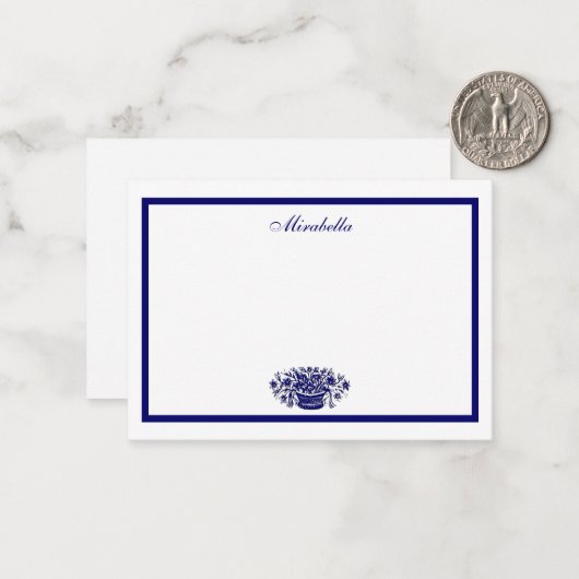 Aangepaste blauwe en witte ventilatormand blauwe r notitiekaartje (Voorkant / Achterkant in situ)