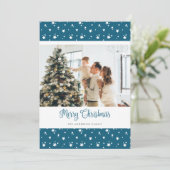 Aangepaste blauwe foto-kerstkaarten feestdagenkaart (Staand voorkant)