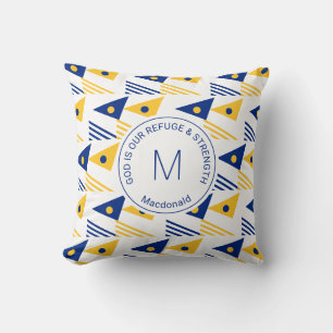 Aangepaste blauwe gele etnische geometrische drieh kussen