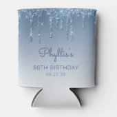 Aangepaste blauwe glitter Drip 80th Birthday Blikjeskoeler (Voorkant)
